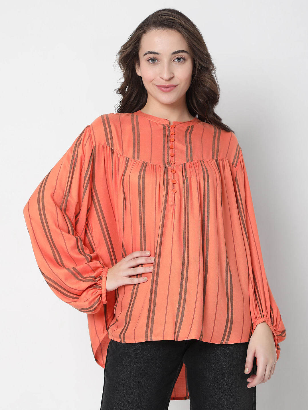 Coral Striped Top