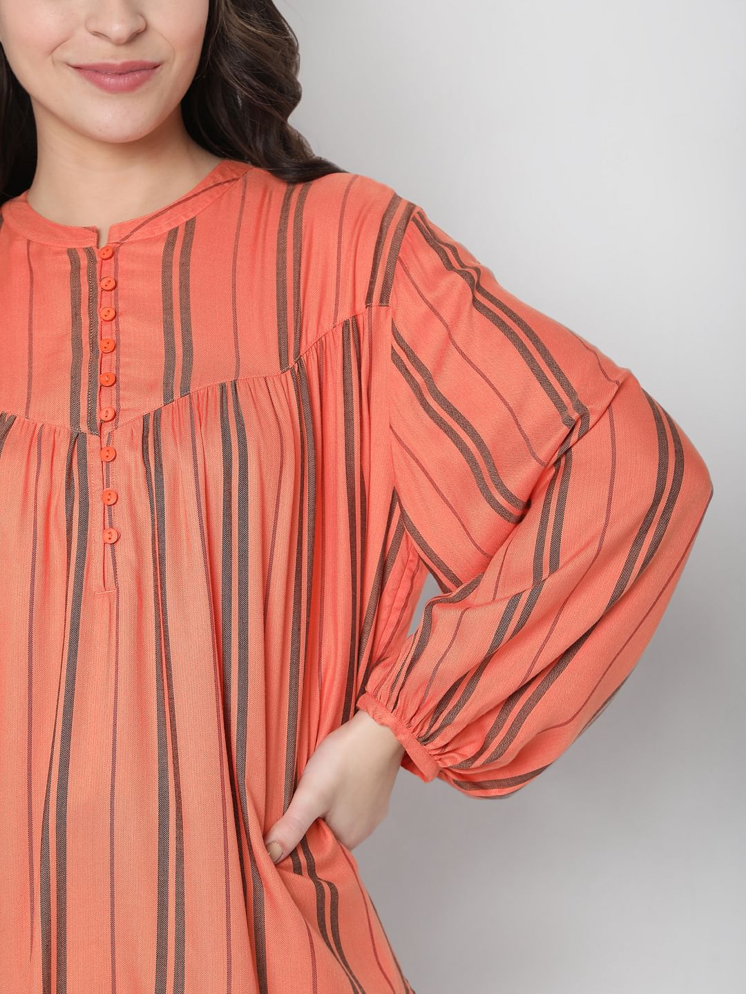 Coral Striped Top