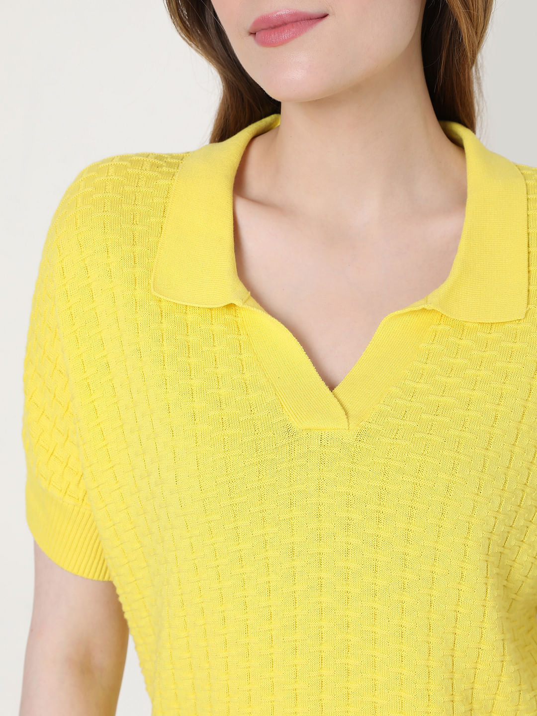Yellow Textured Knit Top