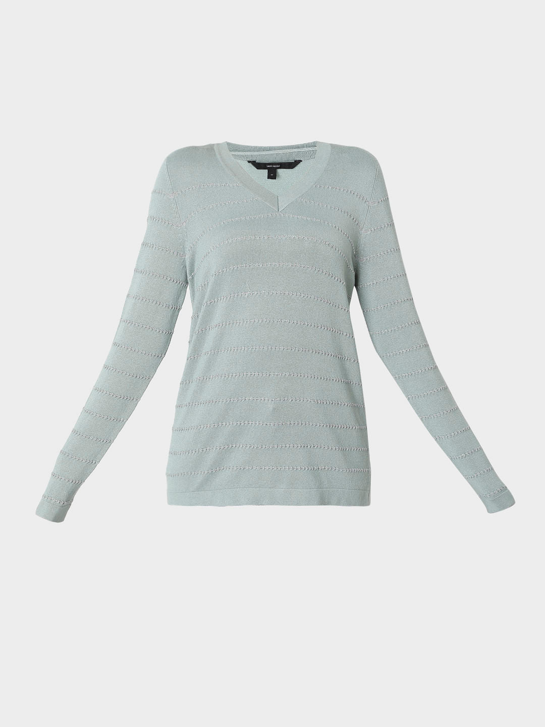 Green Textured Striped Pullover