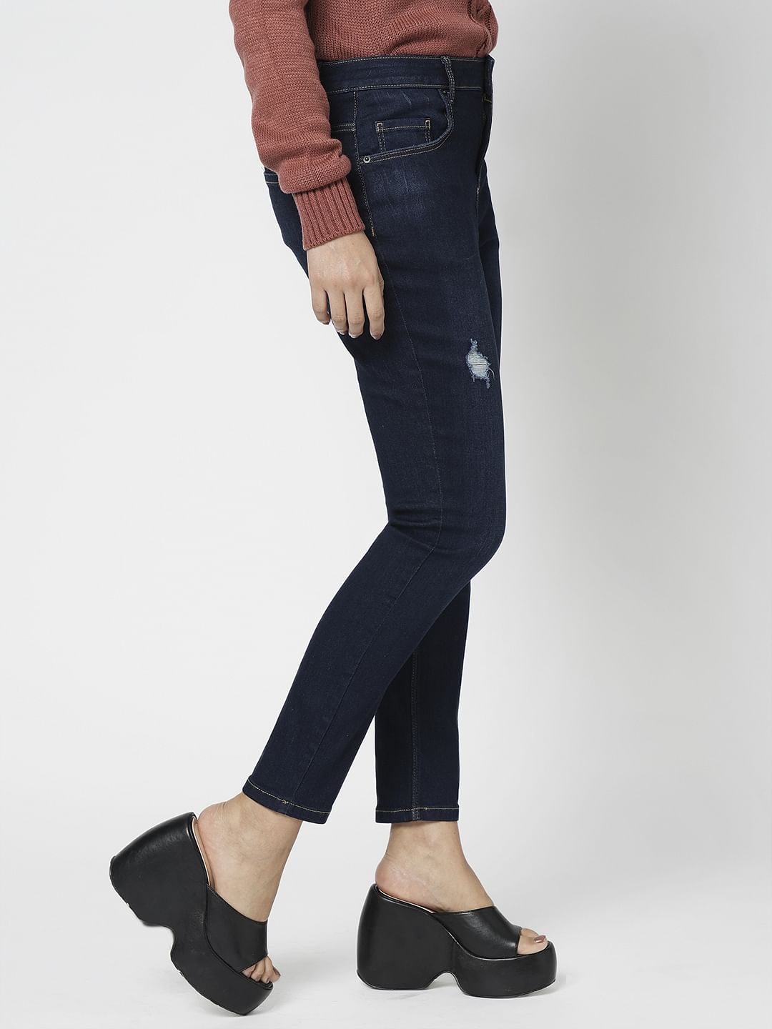 I.Scenery By Vero Moda Dark Blue Mid Rise Wendy Skinny Jeans