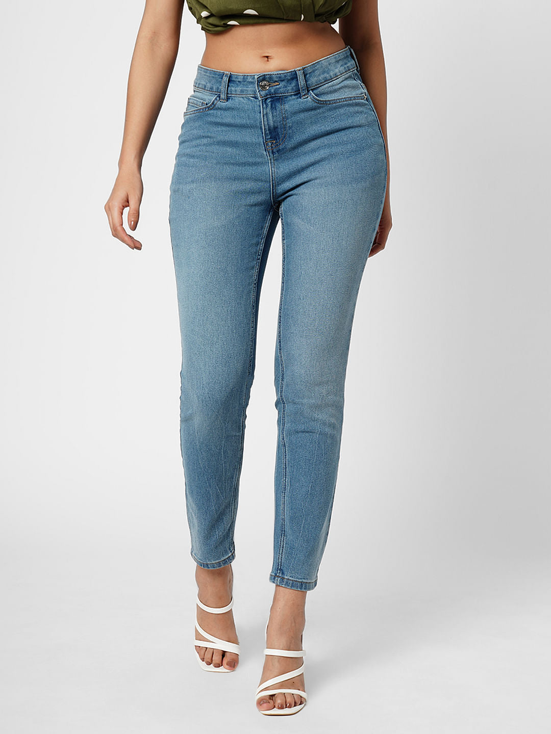 I.Scenery By Vero Moda Blue Mid Rise Wendy Skinny Jeans