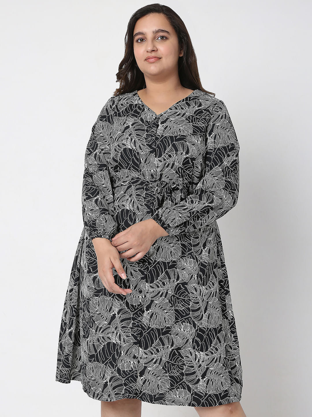 Curve Black Printed Shift Dress