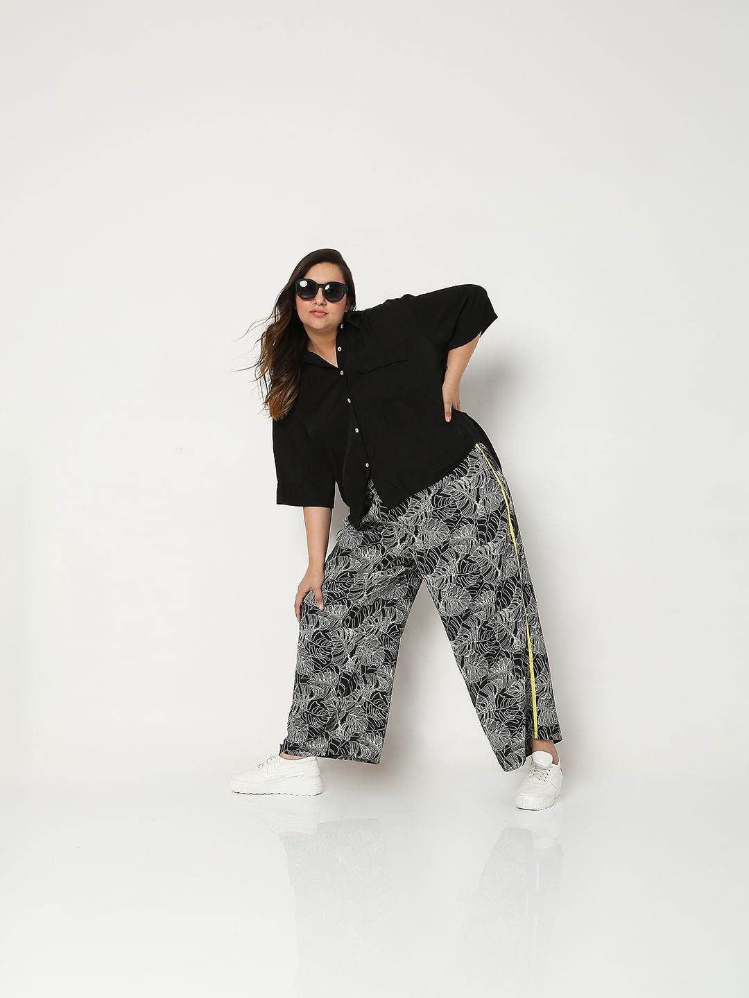 Curve Black Printed Co-Ord Set Pants