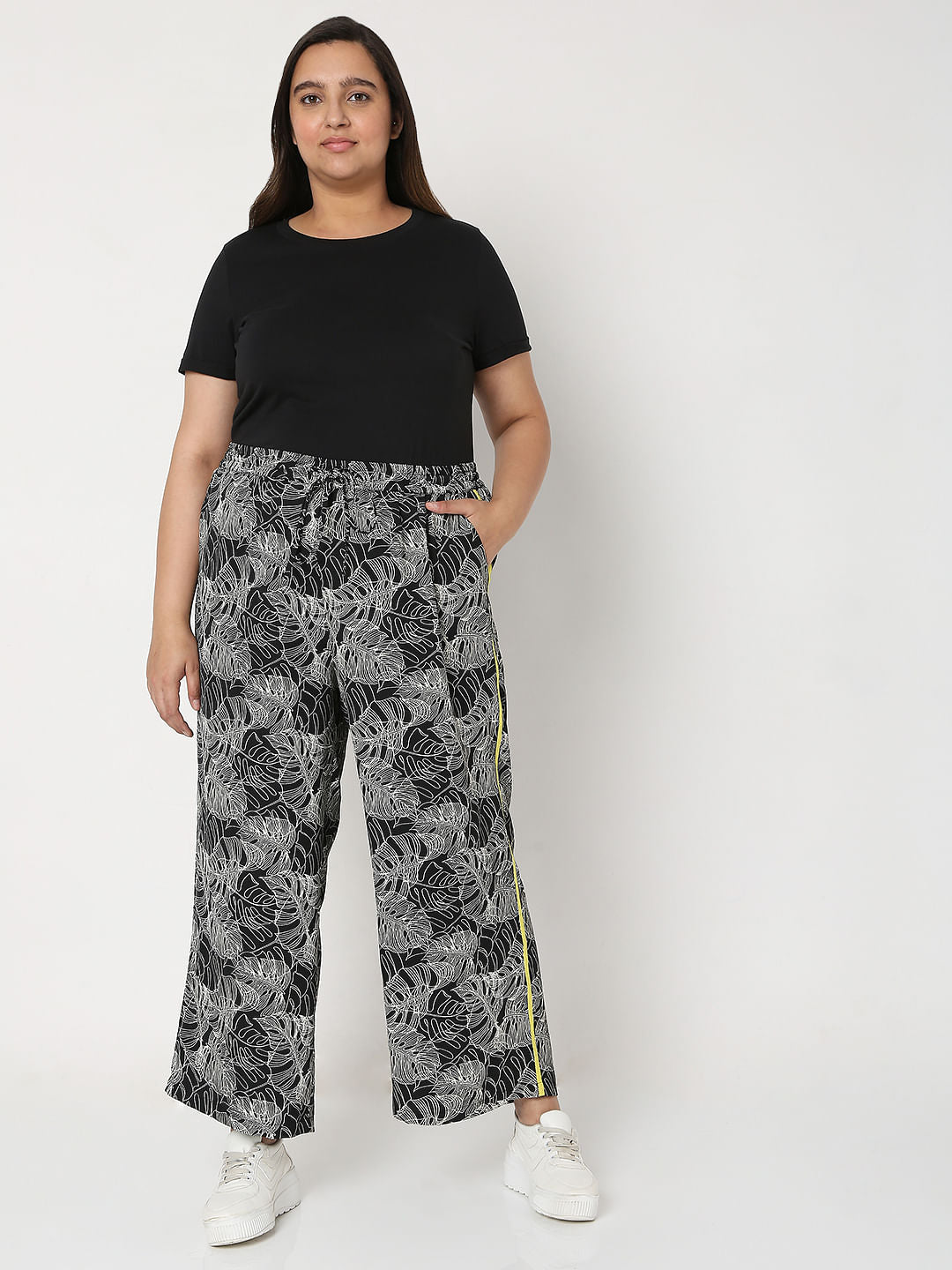 Curve Black Printed Co-Ord Set Pants