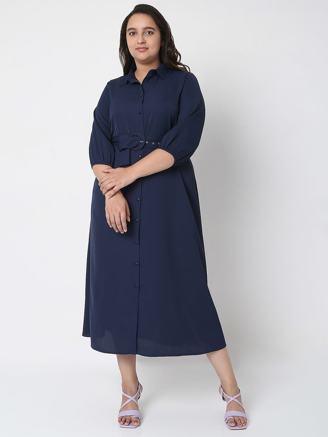 Curve Blue Maxi Shirt Dress
