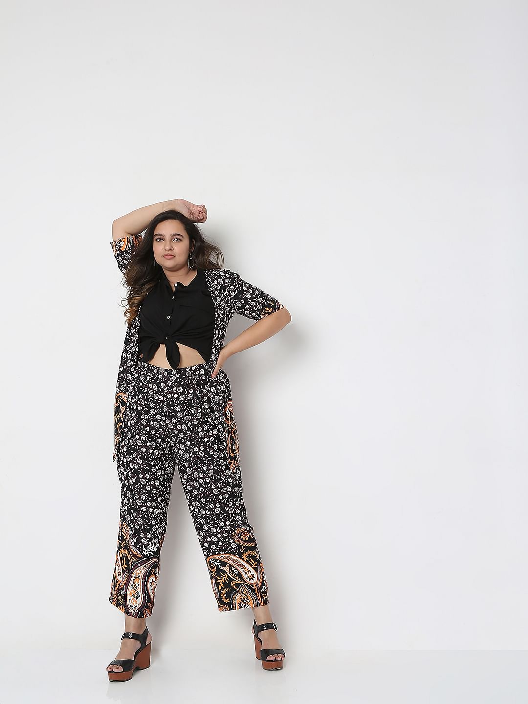 Curve Black High Waist Paisley Print Co-Ord Set Trousers