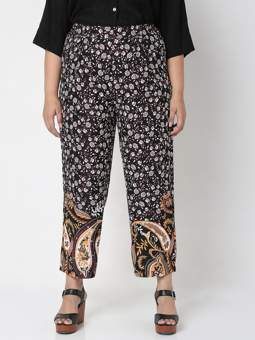 Curve Black High Waist Paisley Print Co-Ord Set Trousers