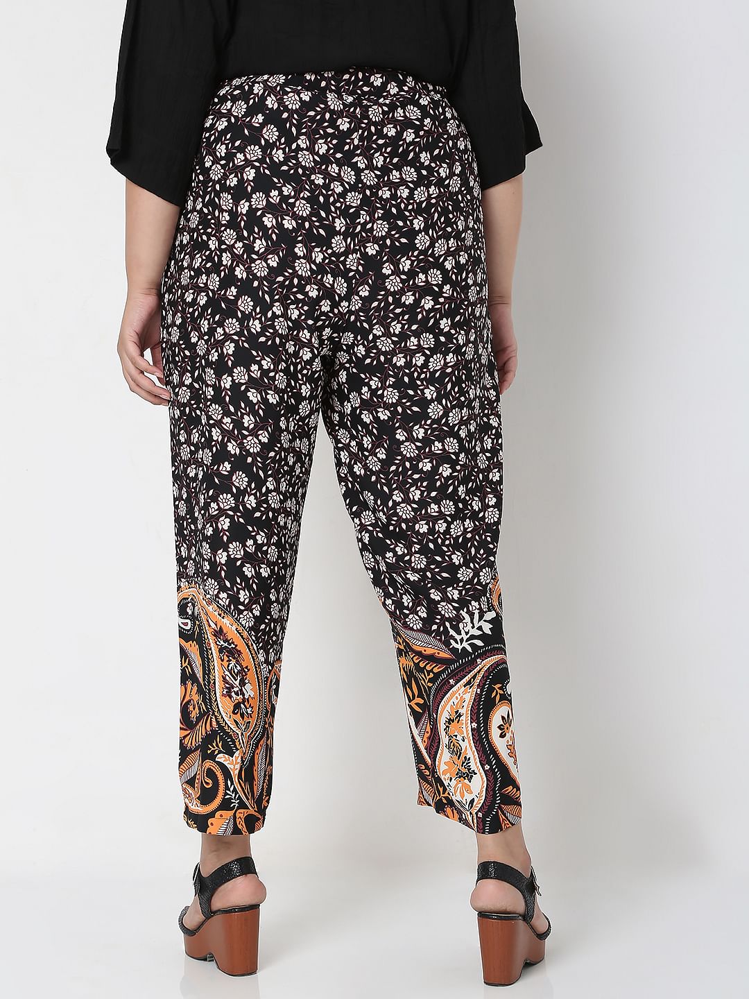 Curve Black High Waist Paisley Print Co-Ord Set Trousers