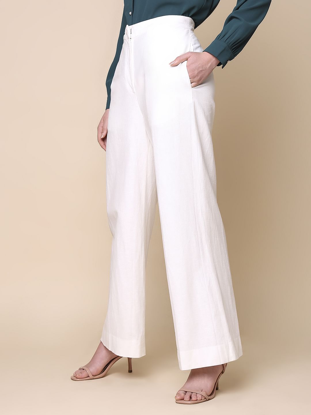 White Mid Rise Flared Pants
