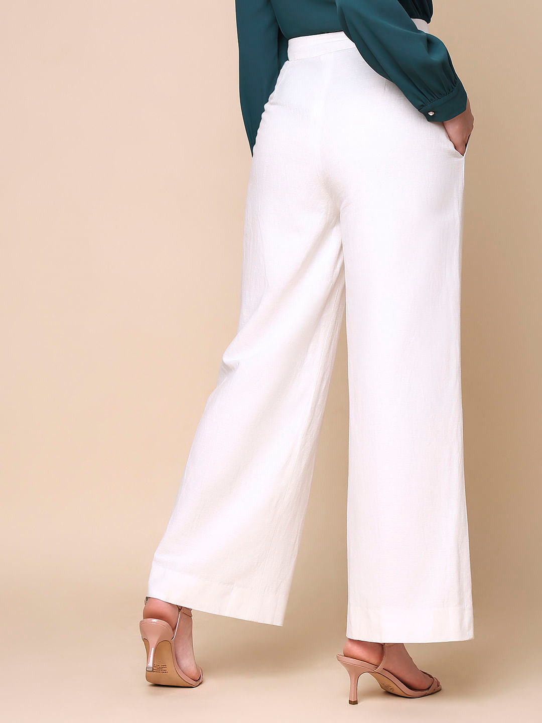 White Mid Rise Flared Pants