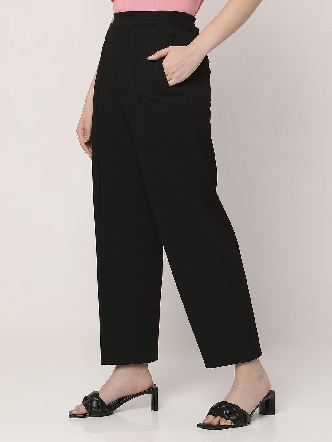 Black High Rise Straight Fit Pants