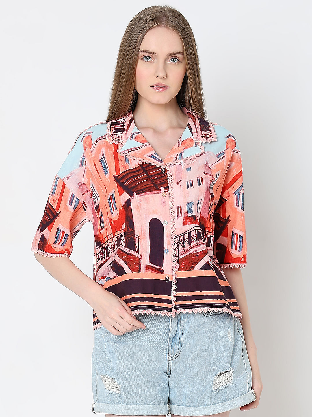 Pink Amalfi Coast Print Shirt