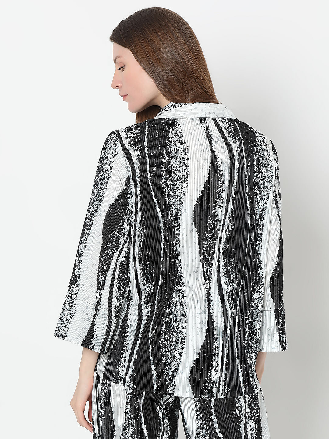 Black Printed Pleated Co-Ord Set Shirt