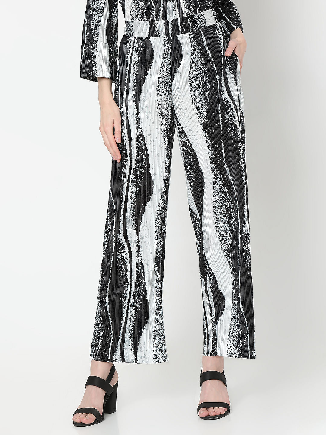 Black Printed Pleated Co-Ord Set Pants