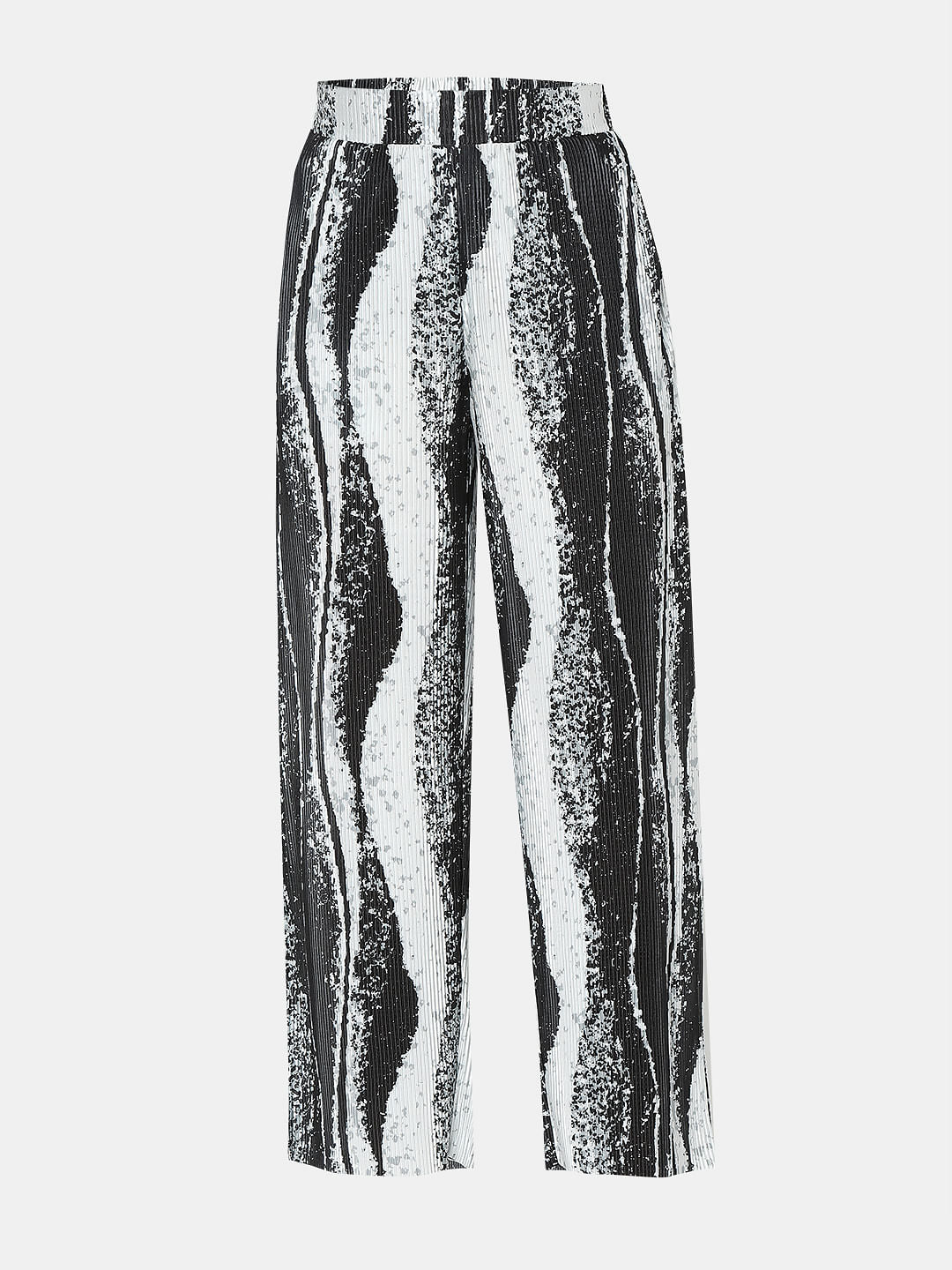 Black Printed Pleated Co-Ord Set Pants