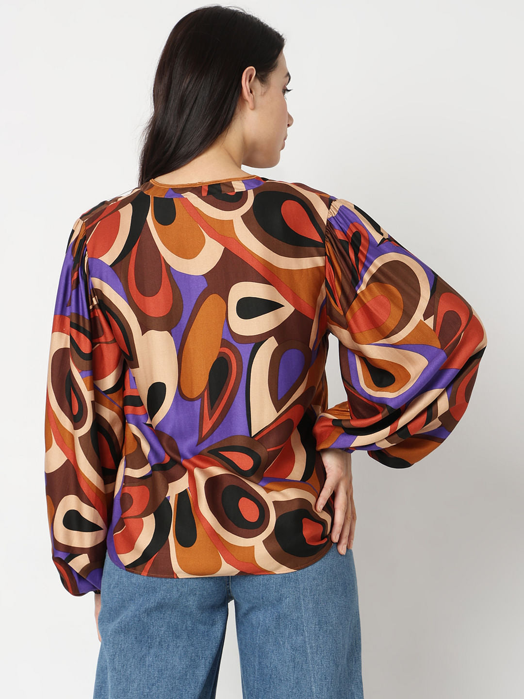 Brown Abstract Print Top