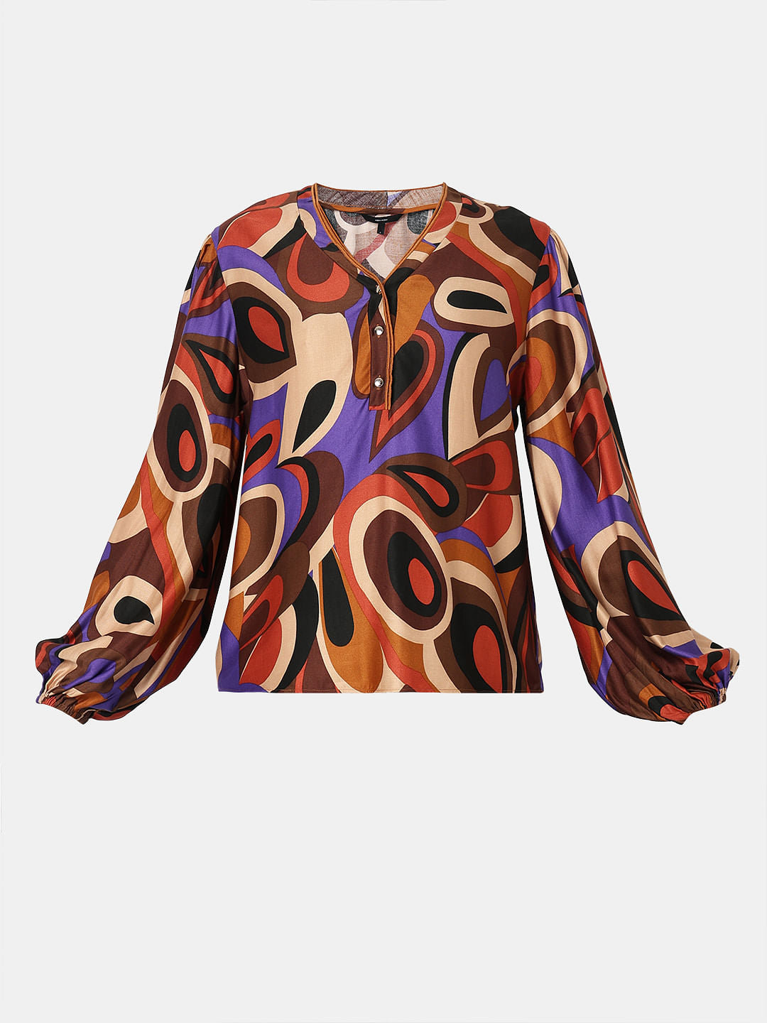 Brown Abstract Print Top