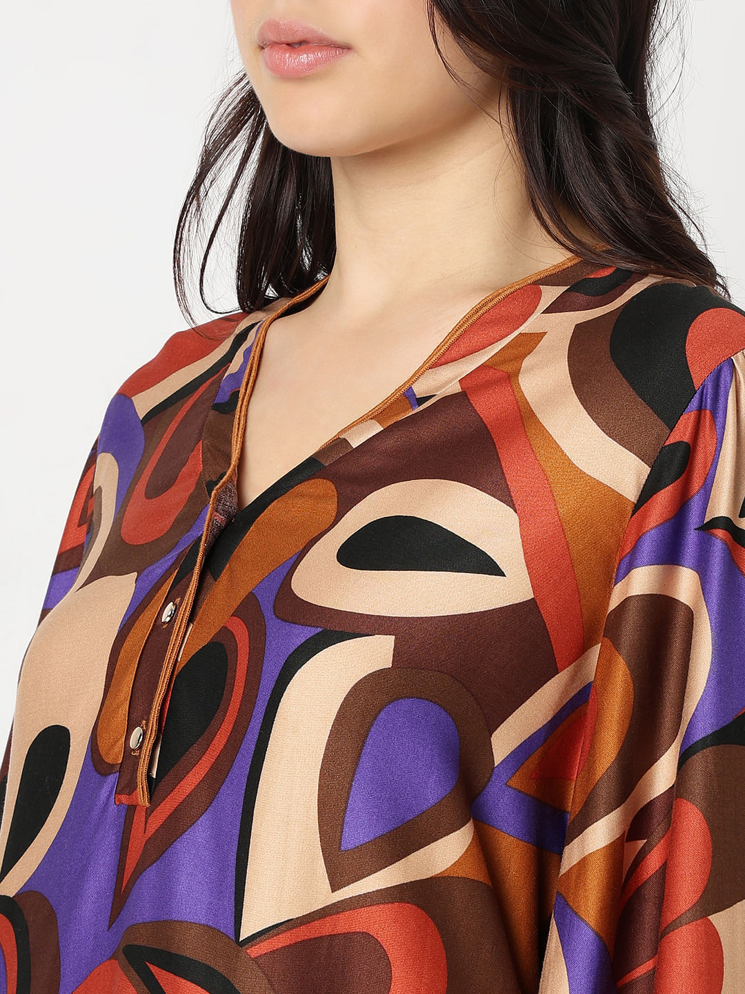 Brown Abstract Print Top