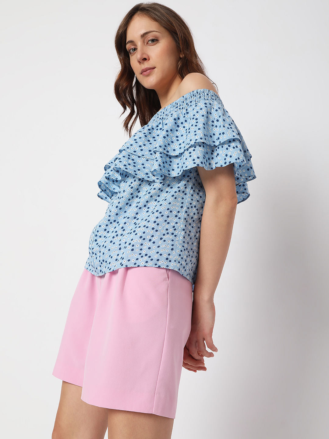 Blue Floral Off Shoulder Top