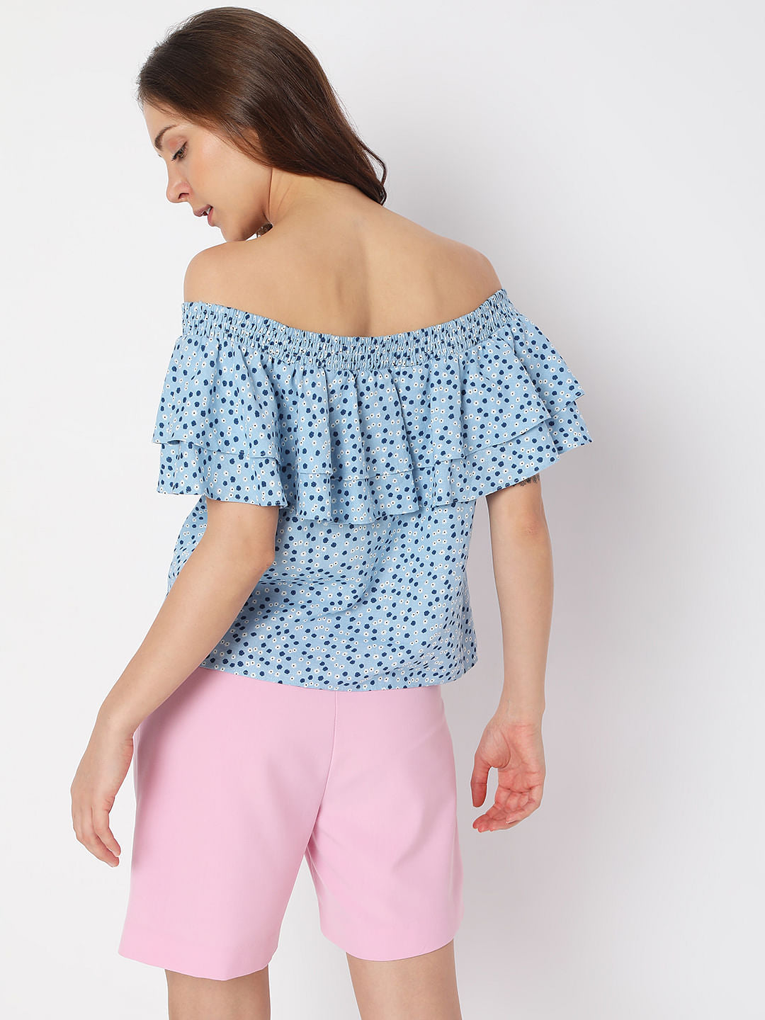 Blue Floral Off Shoulder Top