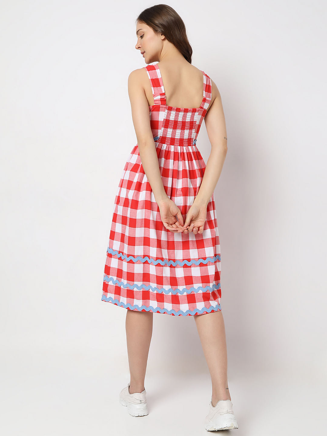 Red Check Midi Dress