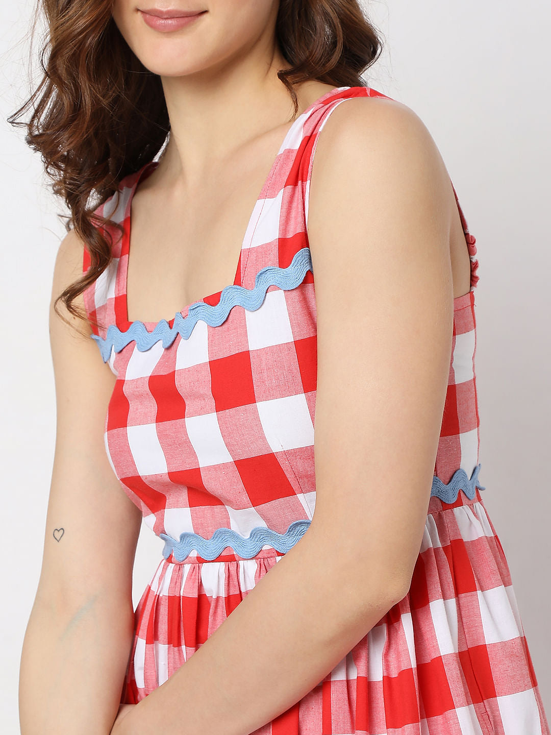 Red Check Midi Dress