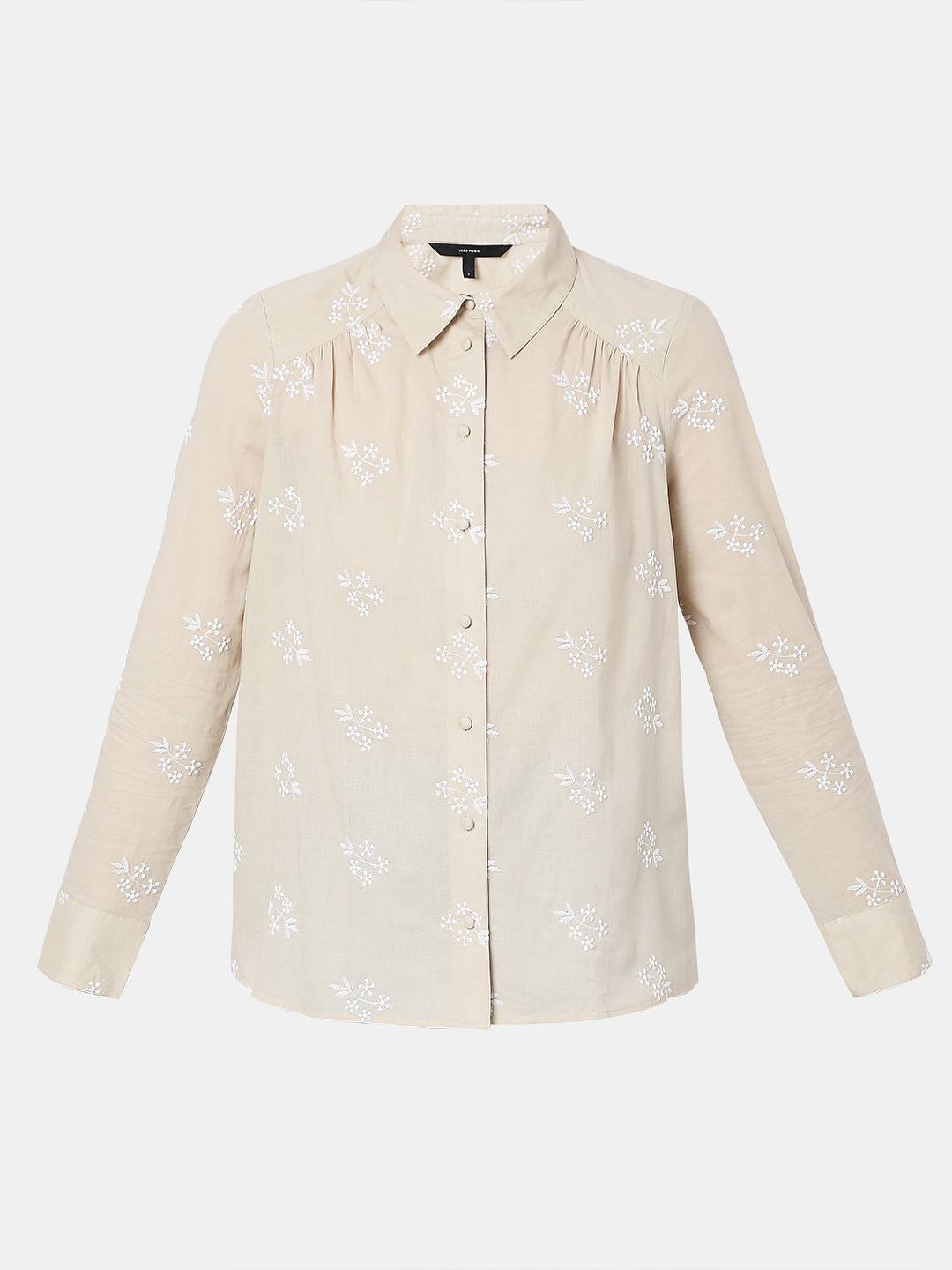 Beige Floral Embroidered Shirt