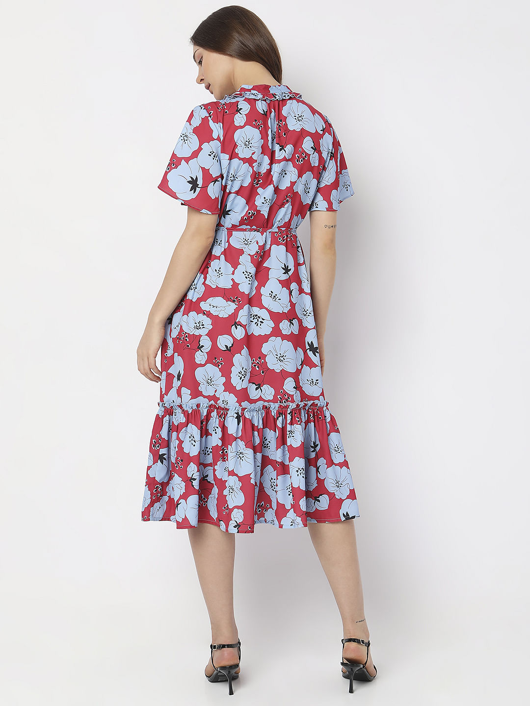 Red Floral Midi Dress