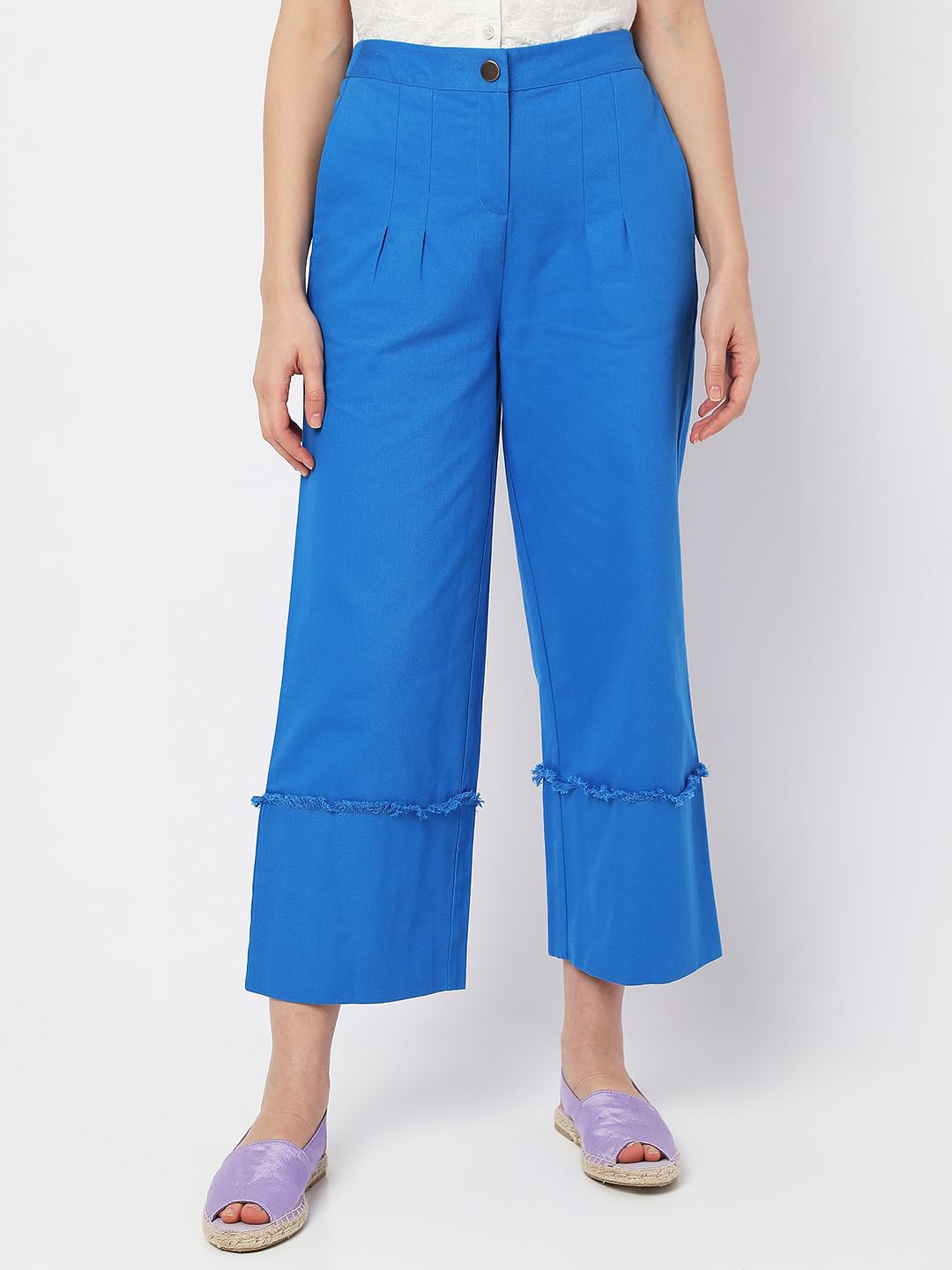 Blue High Rise Flared Pants