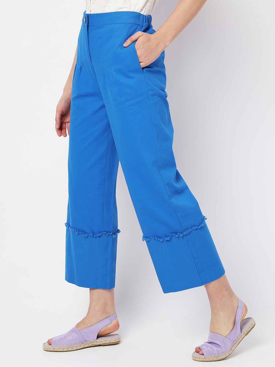 Blue High Rise Flared Pants