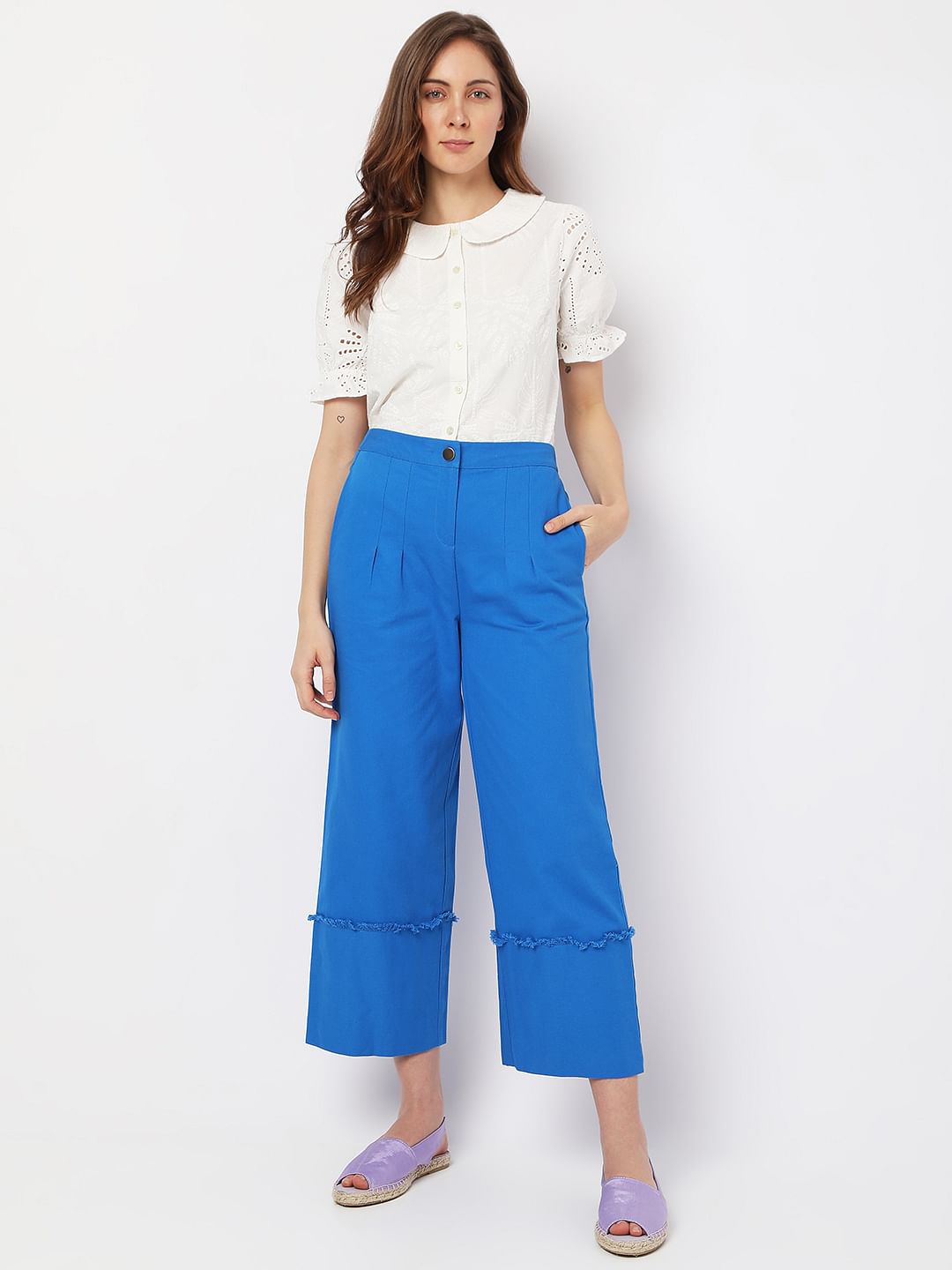 Blue High Rise Flared Pants