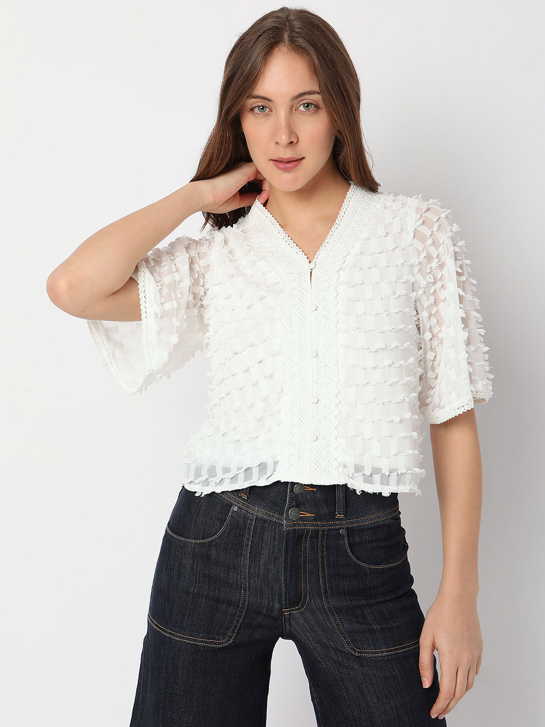 White Textured Lace Top