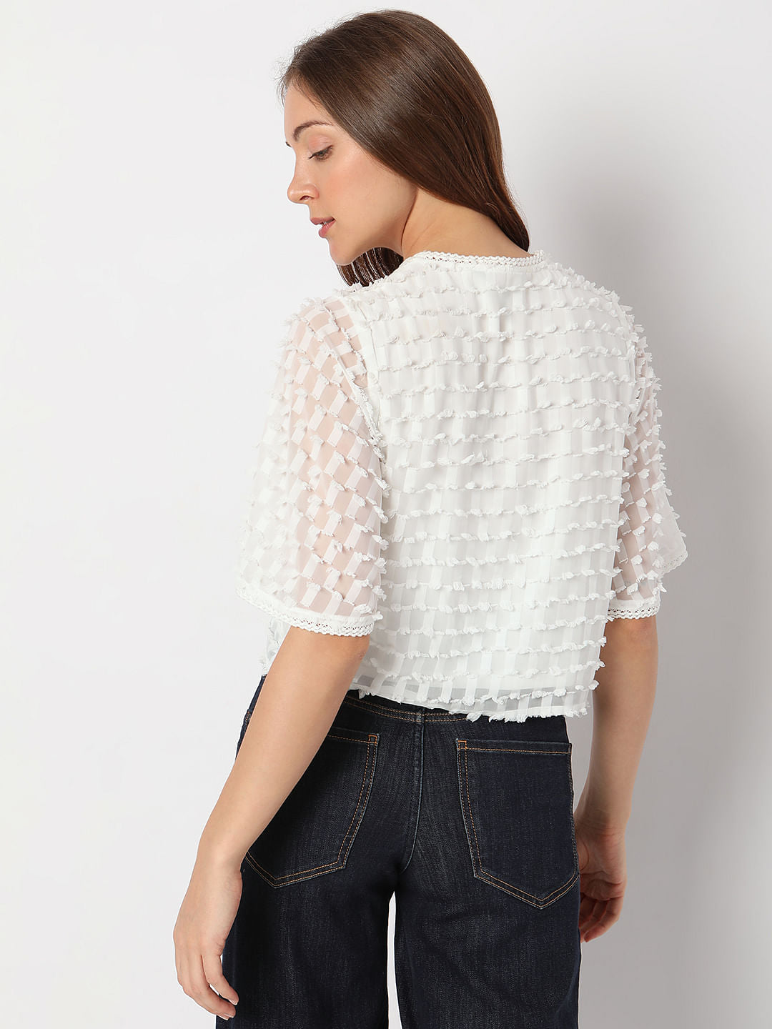 White Textured Lace Top