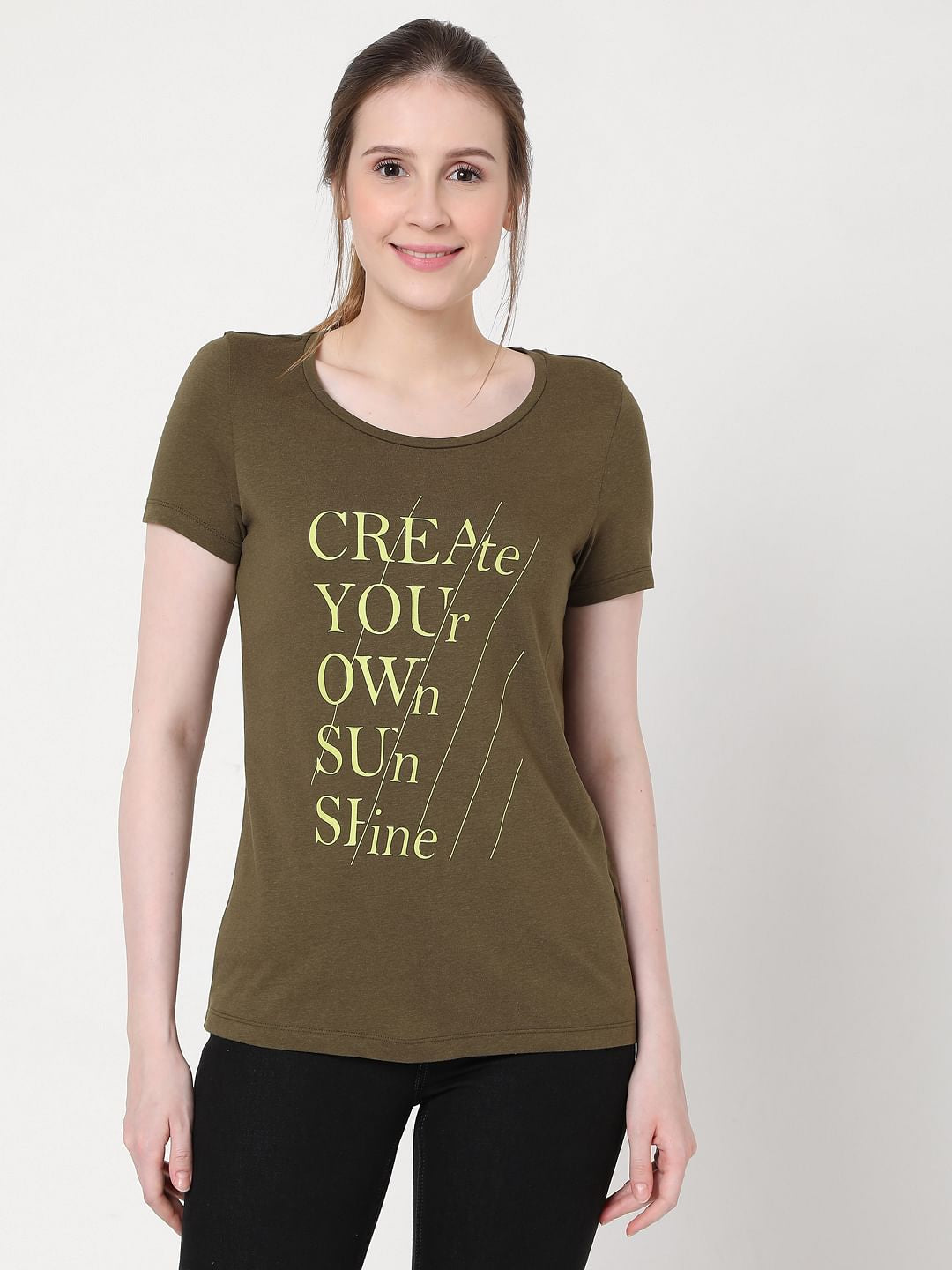 Green Slogan Print T-Shirt