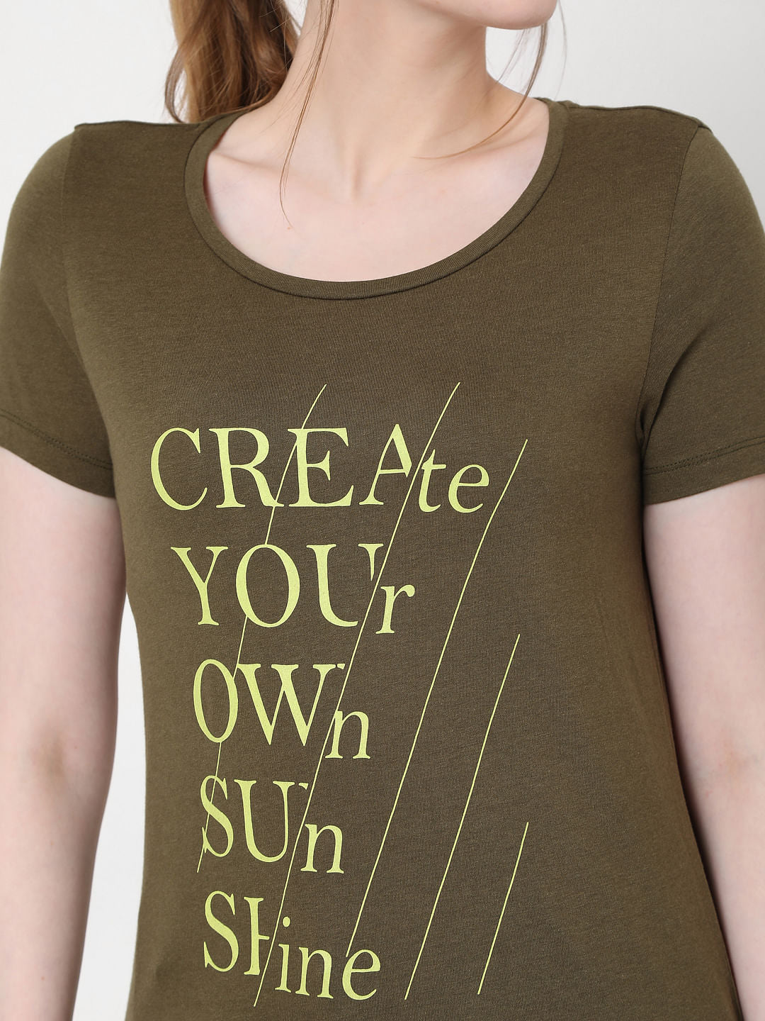 Green Slogan Print T-Shirt