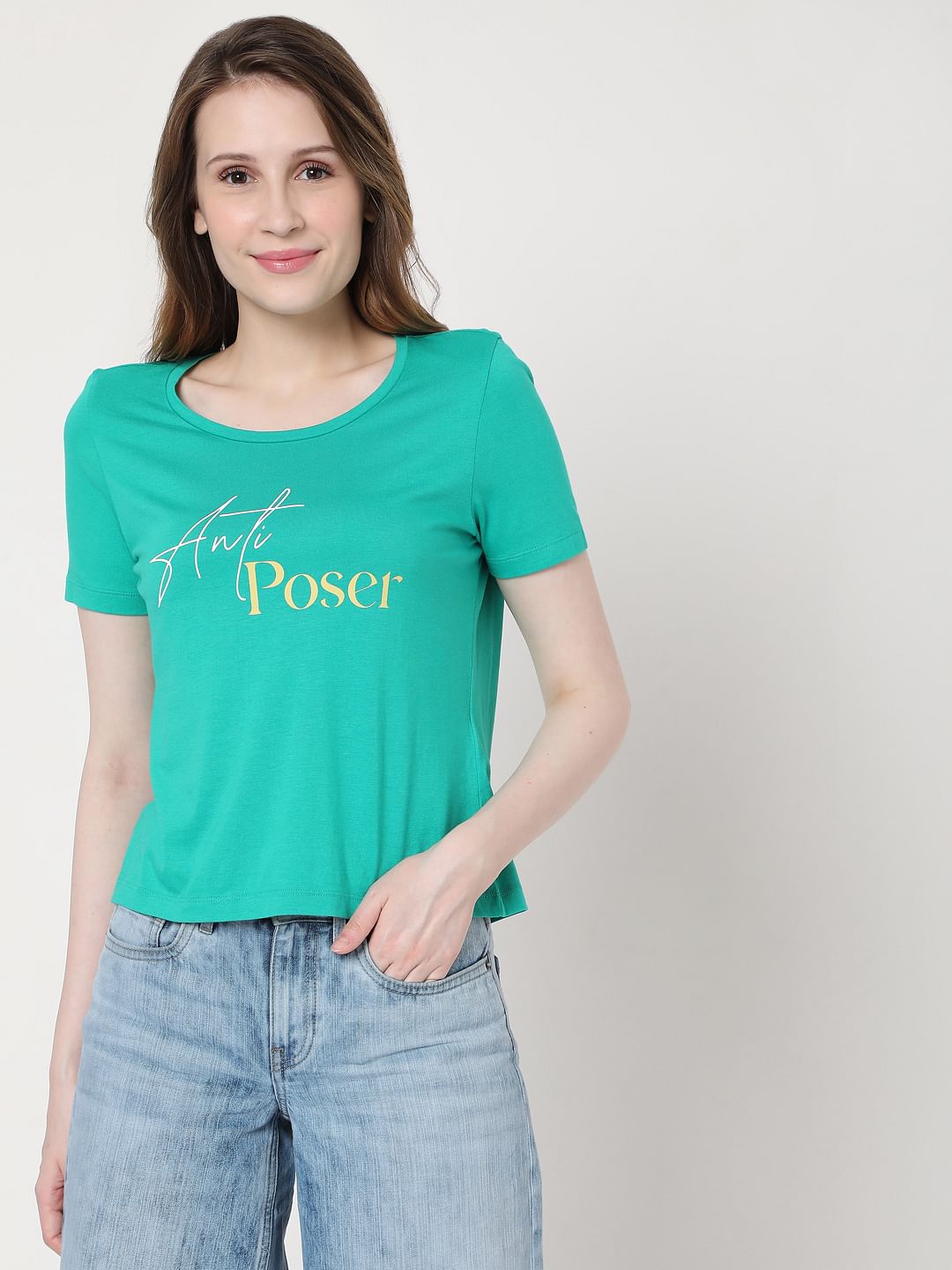 Green Text Print T-Shirt