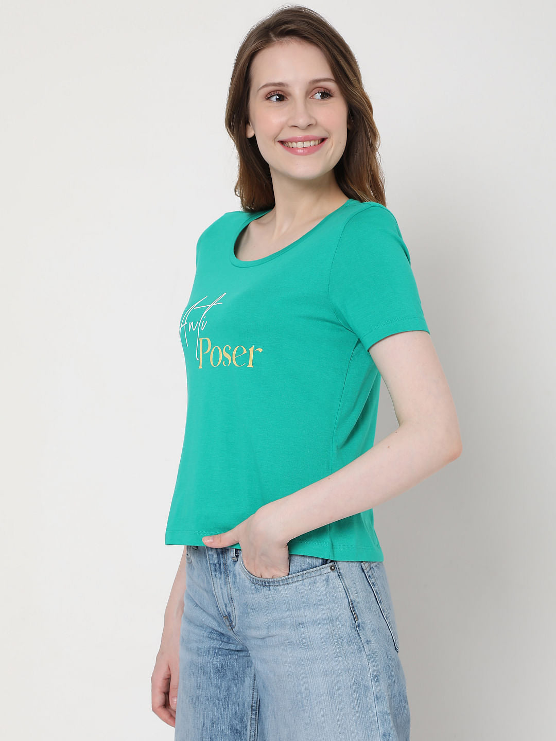 Green Text Print T-Shirt