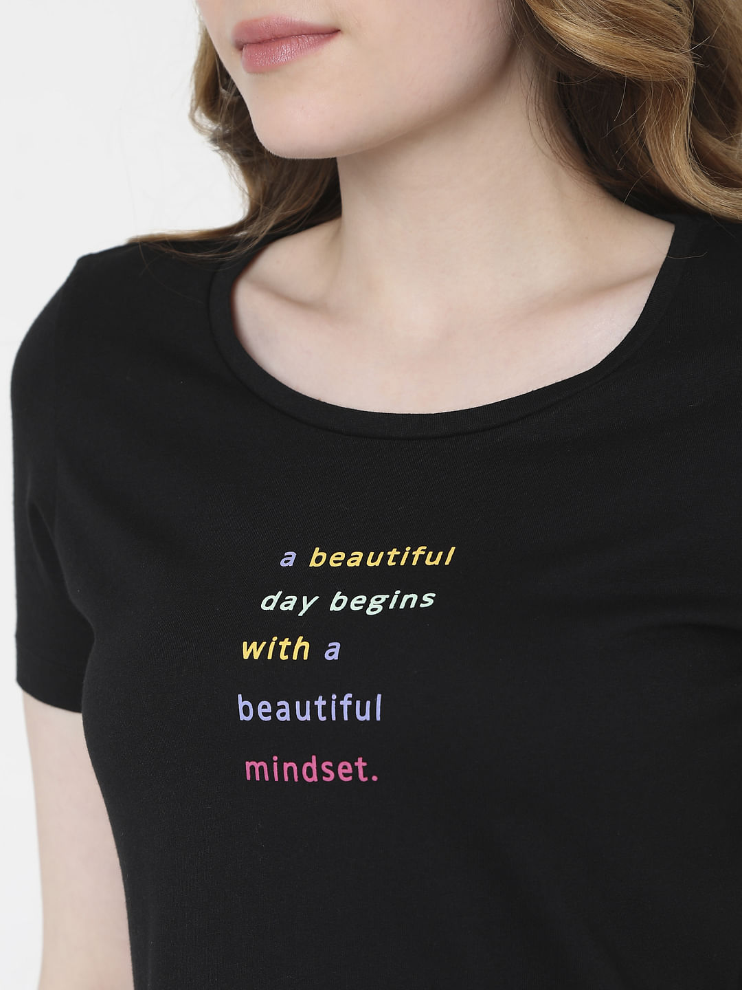 Black Slogan Print Crop T-Shirt