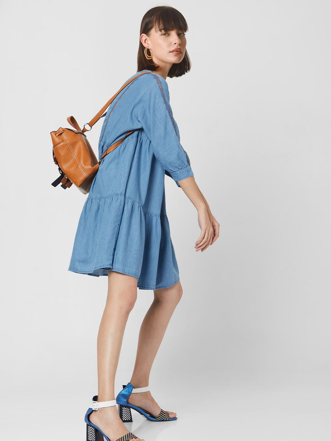 Blue Denim Tiered Shift Dress