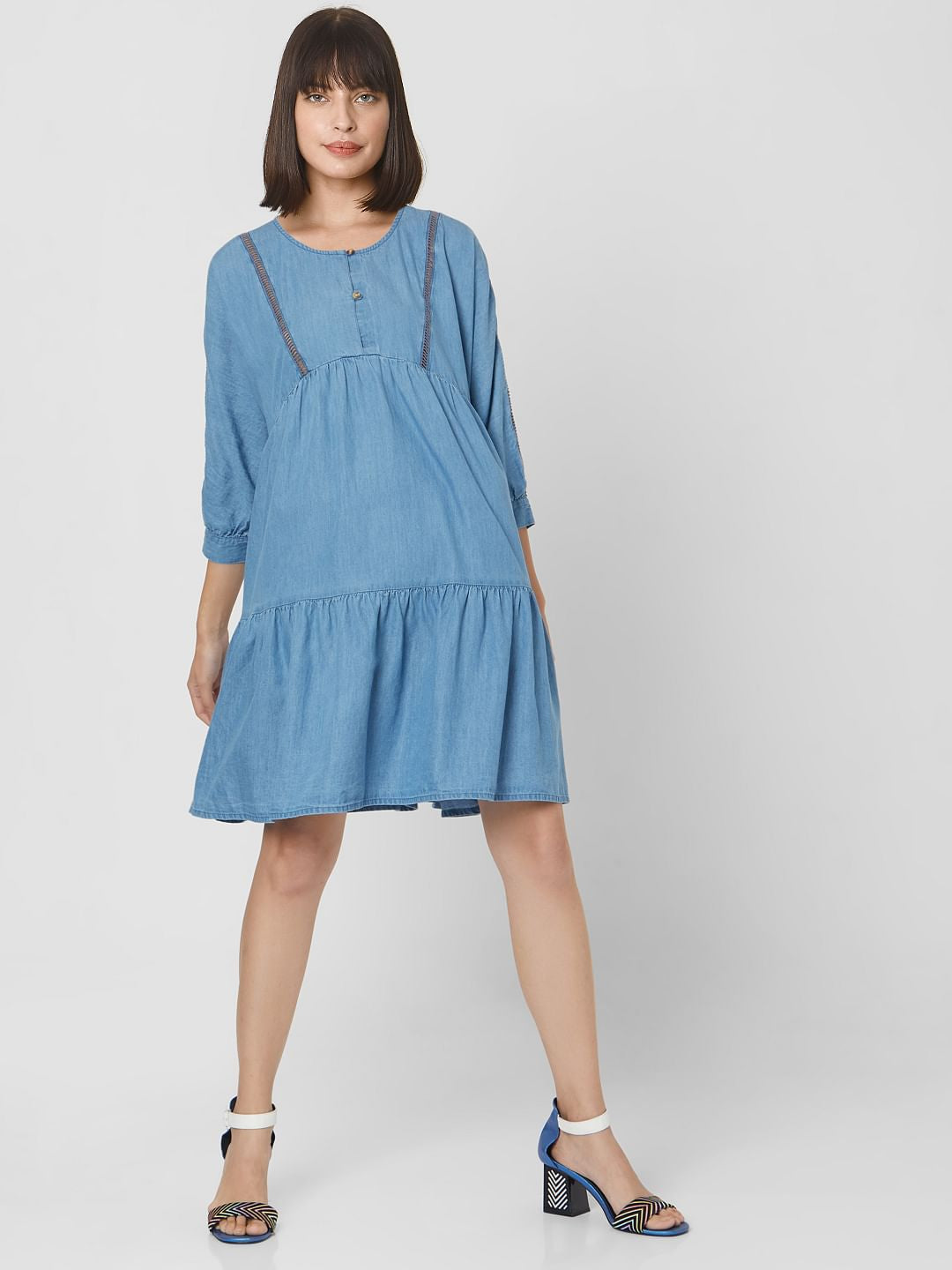 Blue Denim Tiered Shift Dress