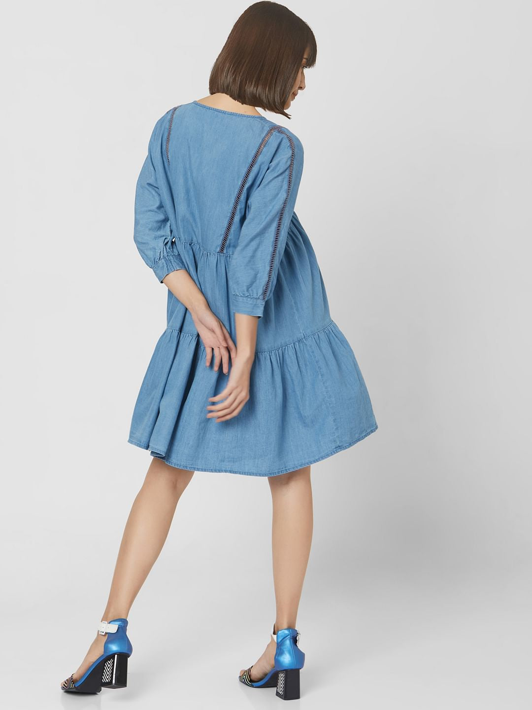 Blue Denim Tiered Shift Dress