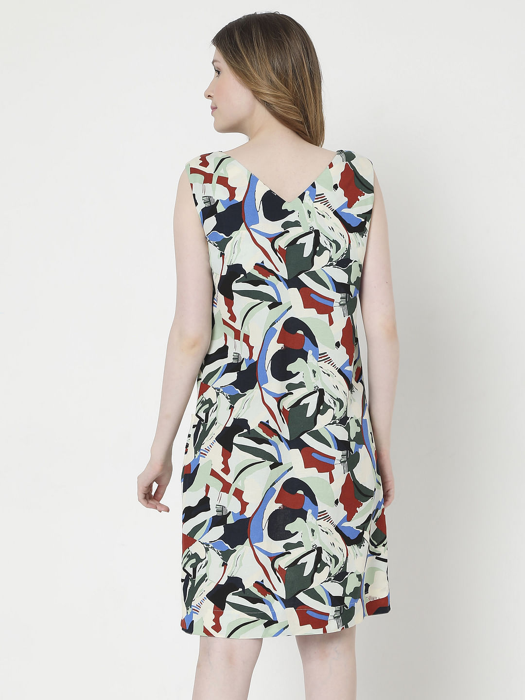 Beige Abstract Print Shift Dress