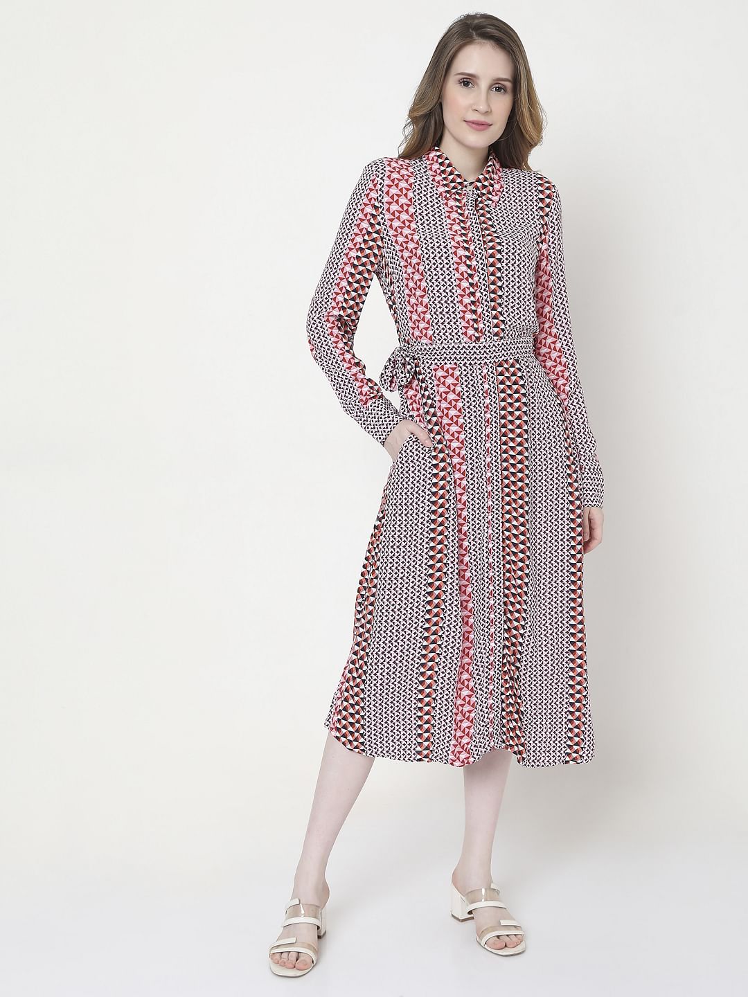 Black & Red Printed Shirt Dress