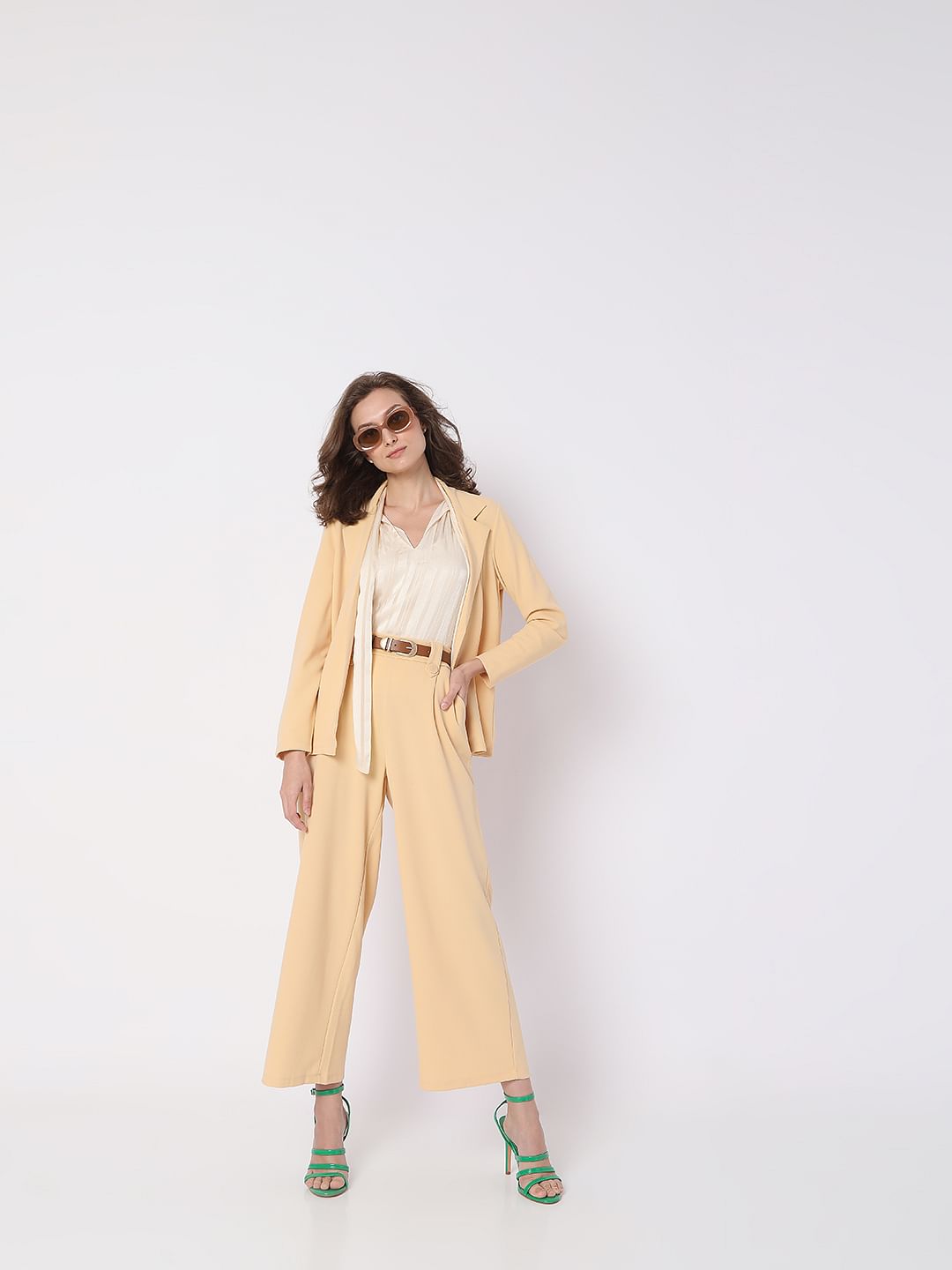 Beige High Rise Wide Leg Co-Ord Set Culottes