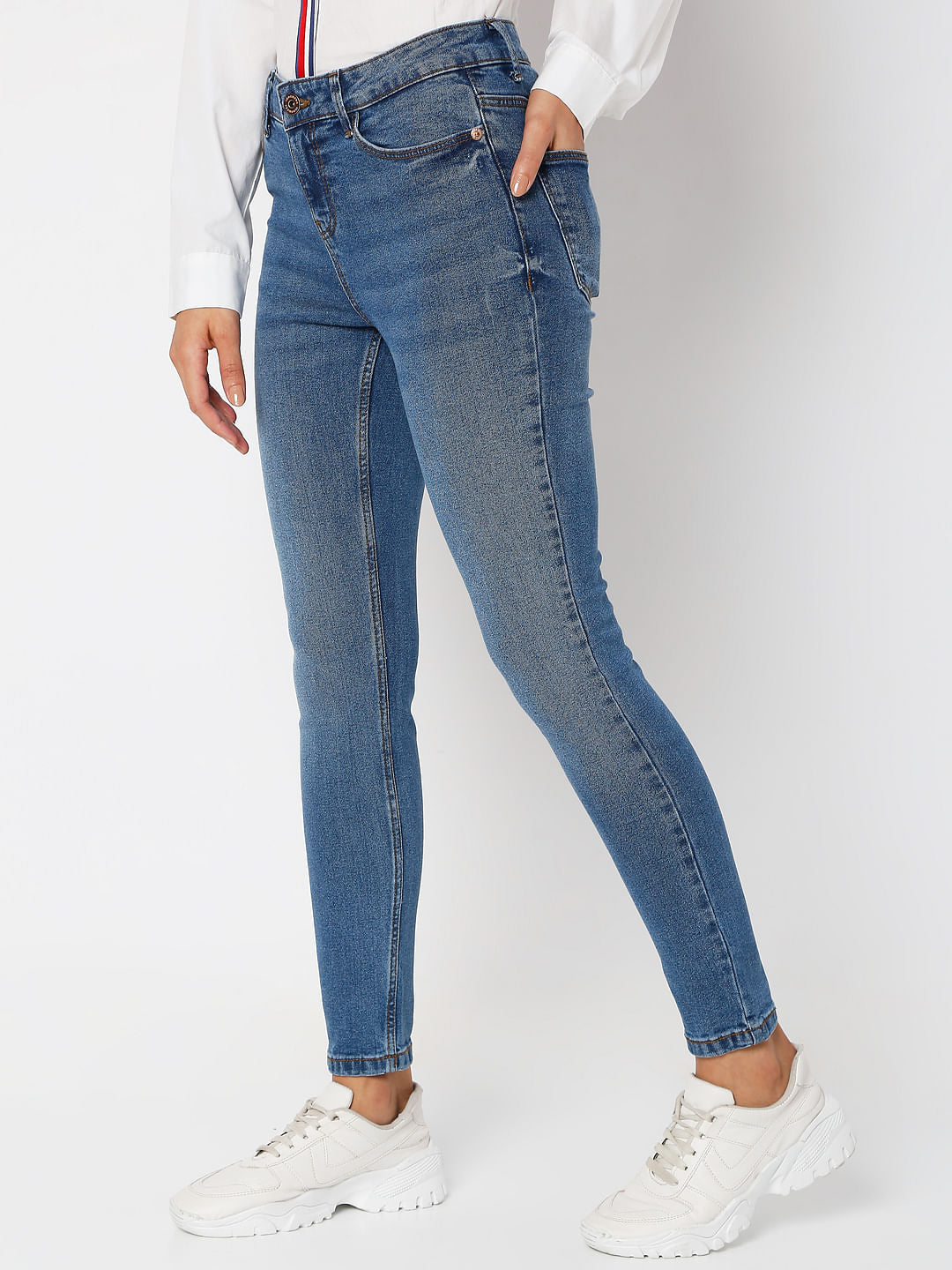 Blue Mid Rise Wendy Skinny Jeans