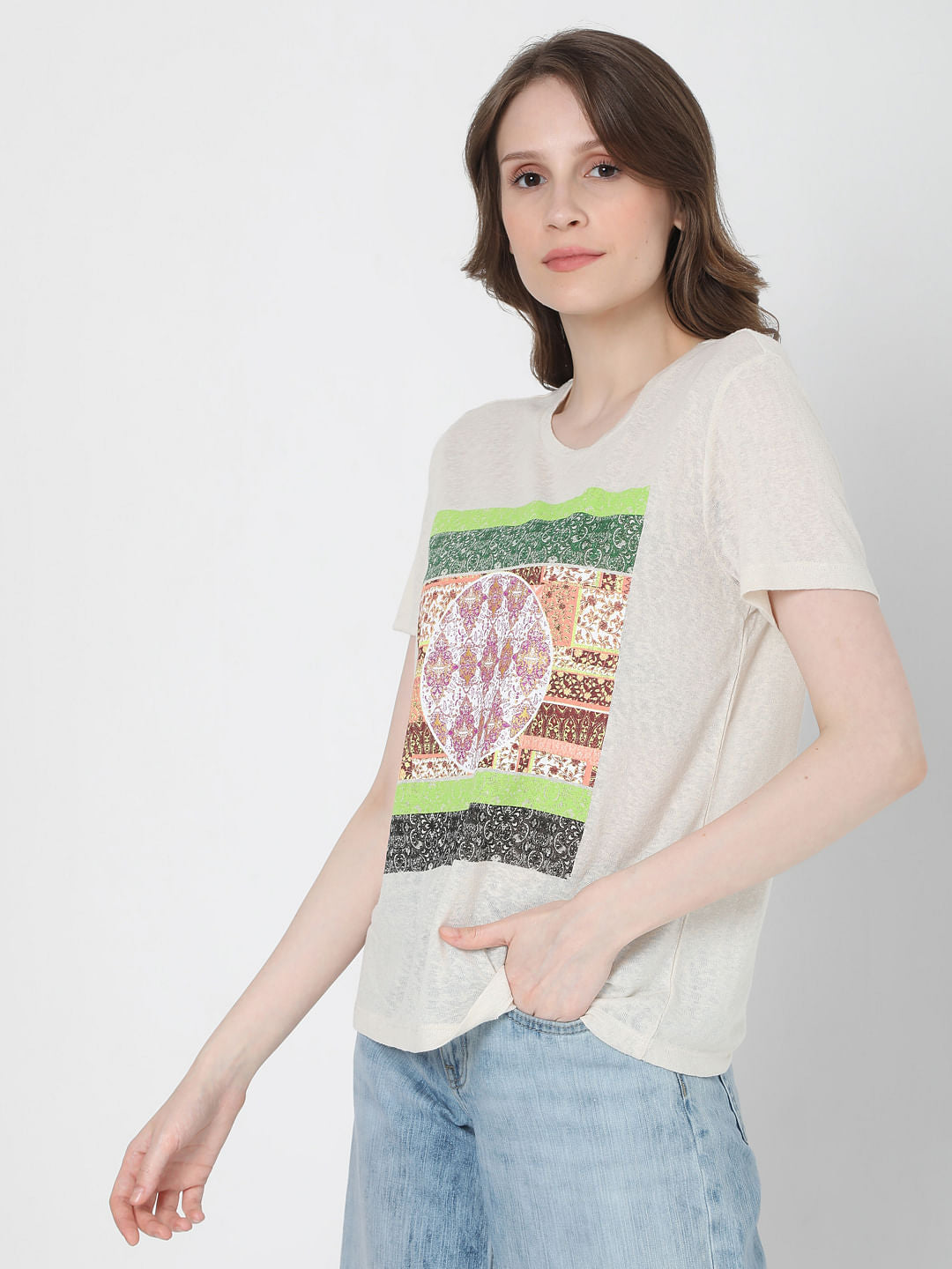 Beige Graphic Print T-Shirt