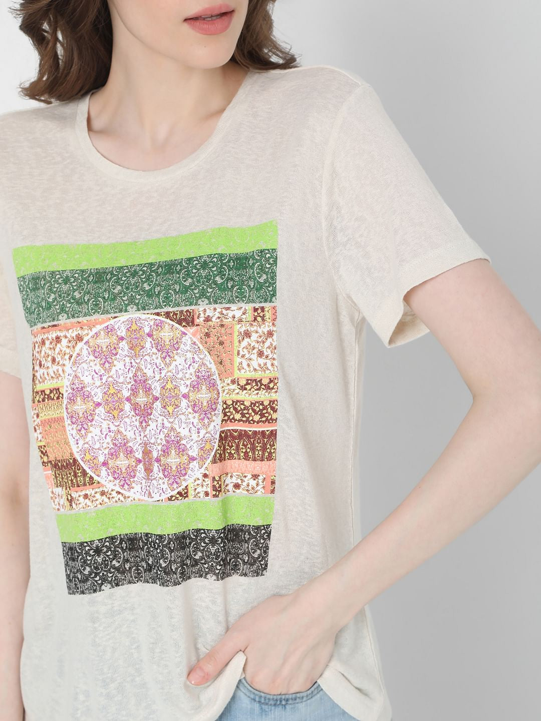 Beige Graphic Print T-Shirt