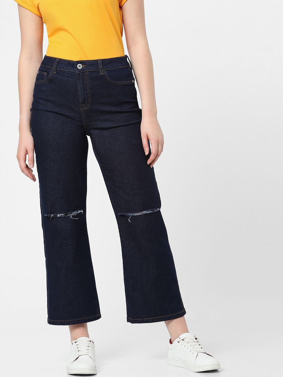 Dark Blue High Rise Wide Leg Jeans