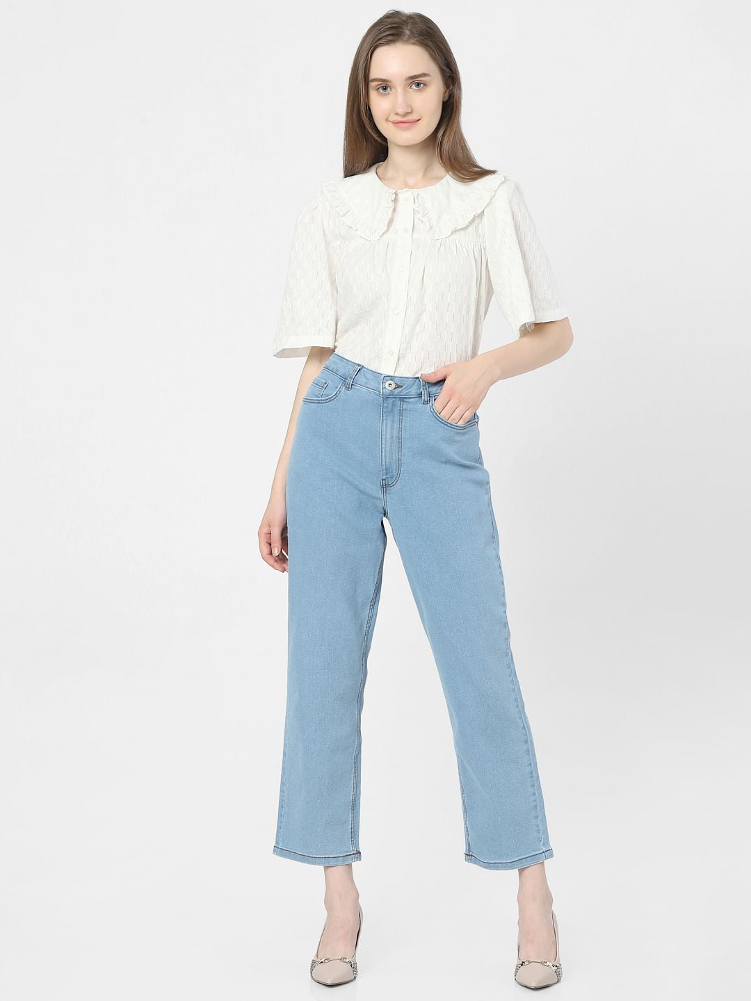 Light Blue Mid Rise Flared Jeans